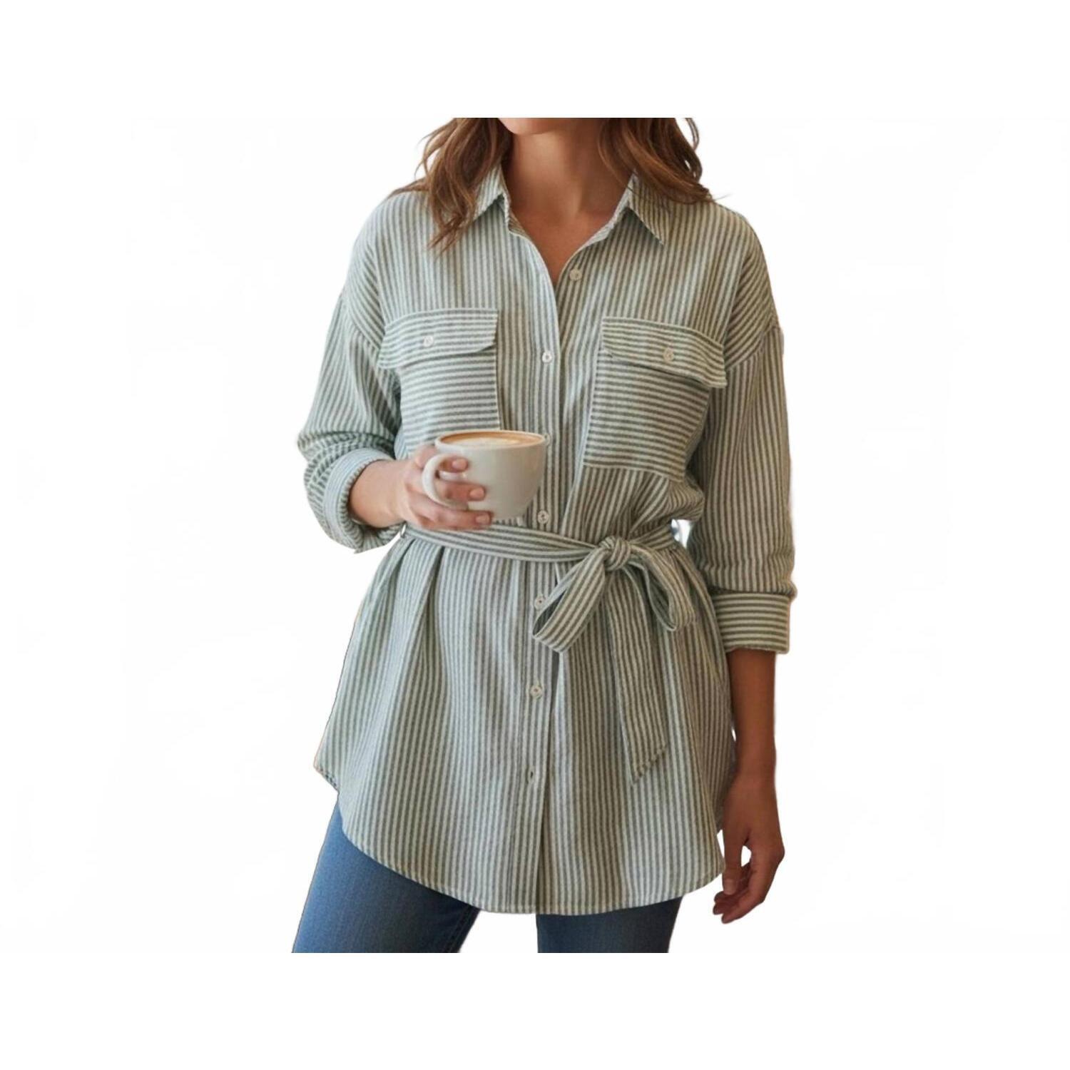 New Ralph Lauren Striped Shirt Dress In Green